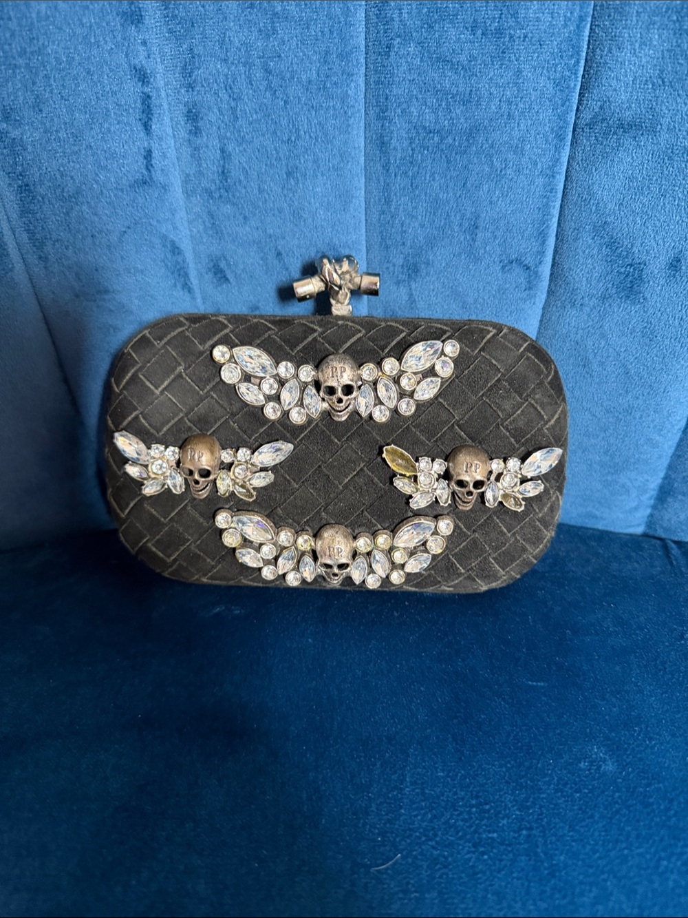 Phillipp Plein Black Jeweled Skull Clutch